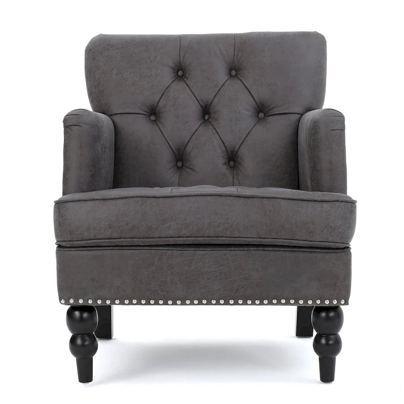 Klubové křeslo z mikrovlákna s knoflíky a cvočky – 28Š x 31,75H x 35V