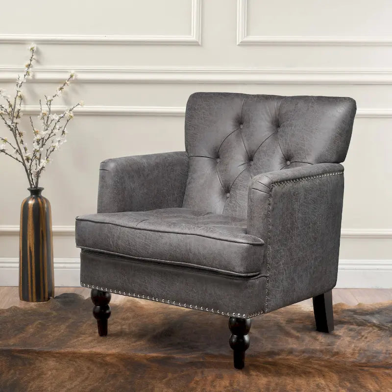Klubové křeslo z mikrovlákna s knoflíky a cvočky – 28Š x 31,75H x 35V