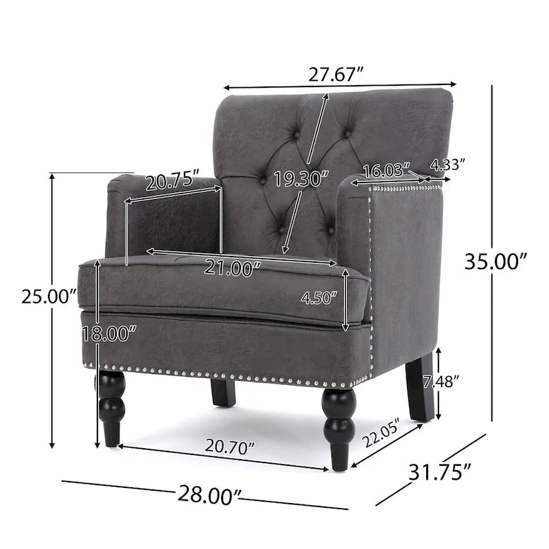 Klubové křeslo z mikrovlákna s knoflíky a cvočky – 28Š x 31,75H x 35V
