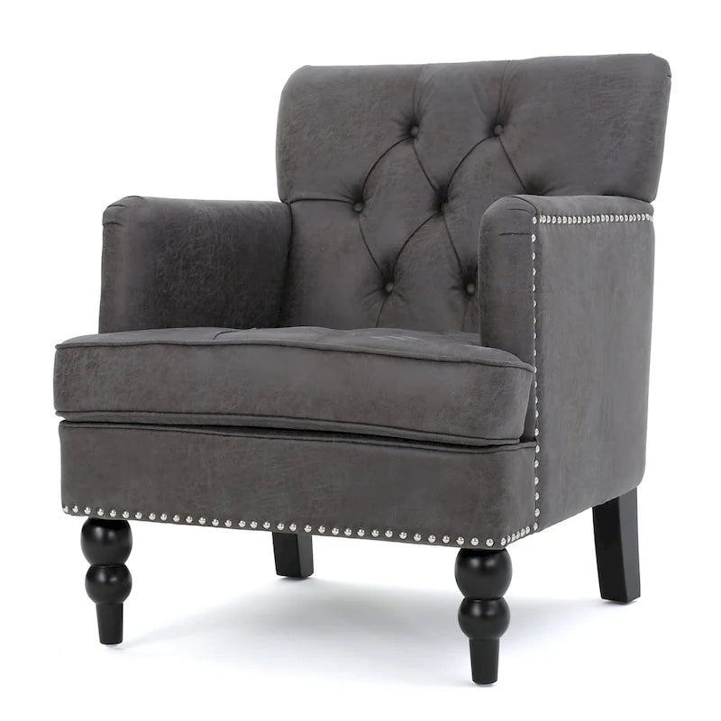 Klubové křeslo z mikrovlákna s knoflíky a cvočky – 28Š x 31,75H x 35V