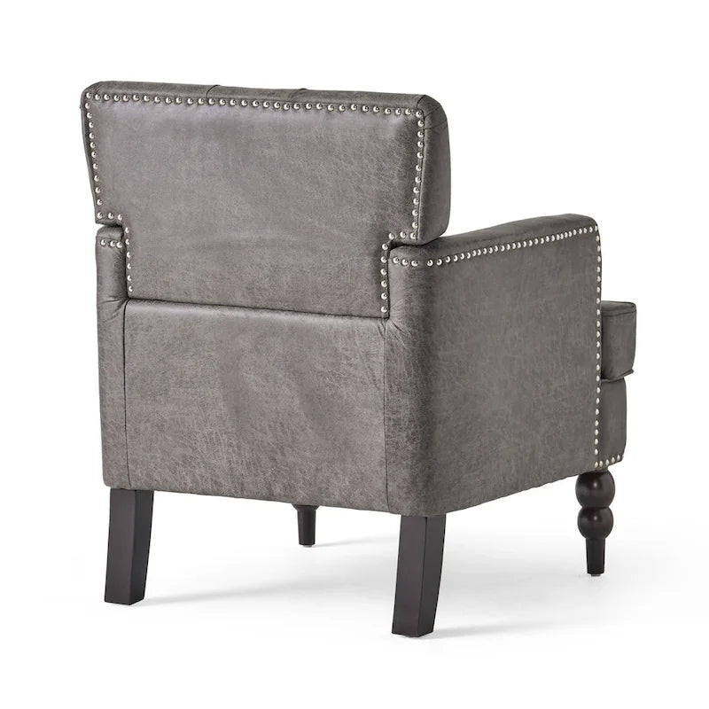 Klubové křeslo z mikrovlákna s knoflíky a cvočky – 28Š x 31,75H x 35V