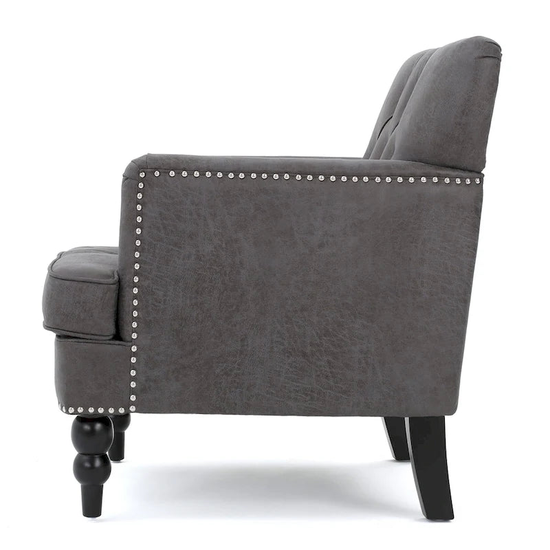 Klubové křeslo z mikrovlákna s knoflíky a cvočky – 28Š x 31,75H x 35V
