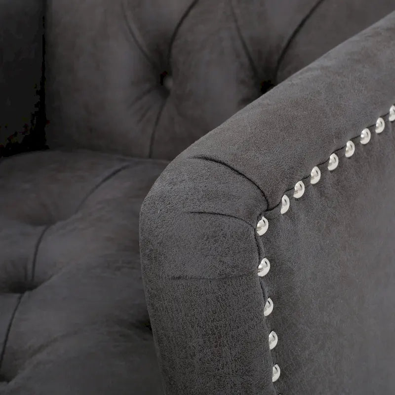 Klubové křeslo z mikrovlákna s knoflíky a cvočky – 28Š x 31,75H x 35V