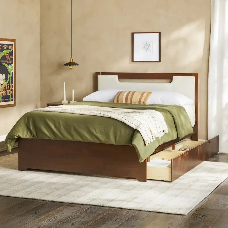Úložná plošinová postel z masivu ve stylu Mid-Century Modern