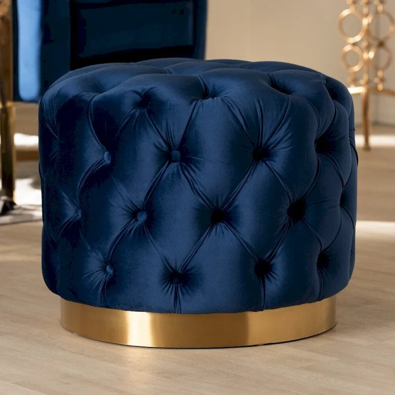 Glamour čalouněný sametový otoman s knoflíky