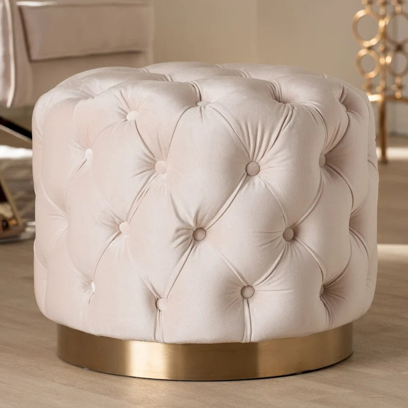 Glamour čalouněný sametový otoman s knoflíky