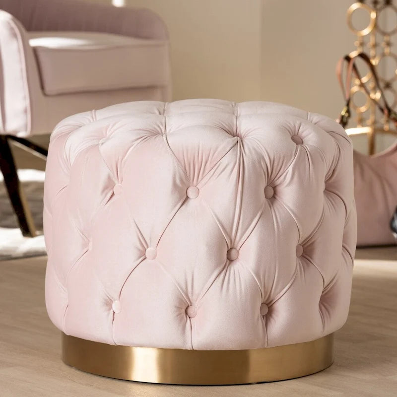 Glamour čalouněný sametový otoman s knoflíky