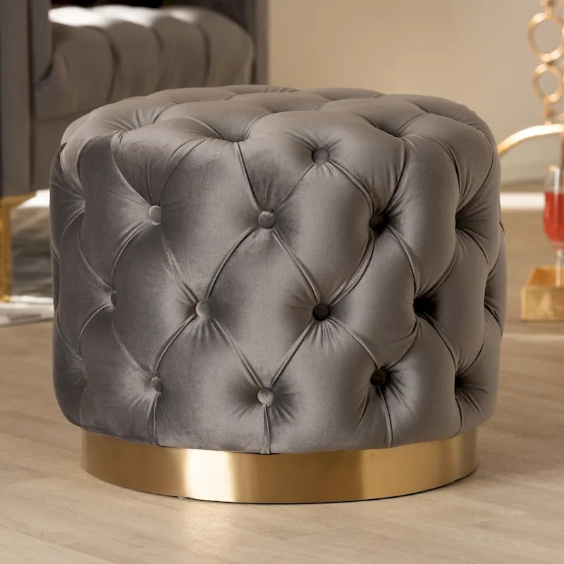 Glamour čalouněný sametový otoman s knoflíky