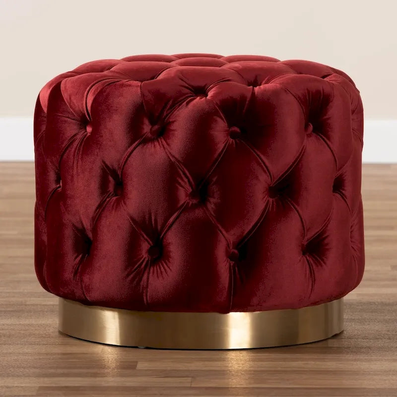 Glamour čalouněný sametový otoman s knoflíky