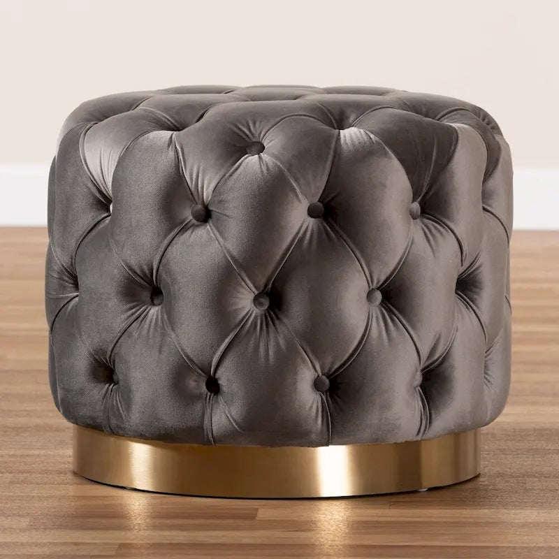 Glamour čalouněný sametový otoman s knoflíky