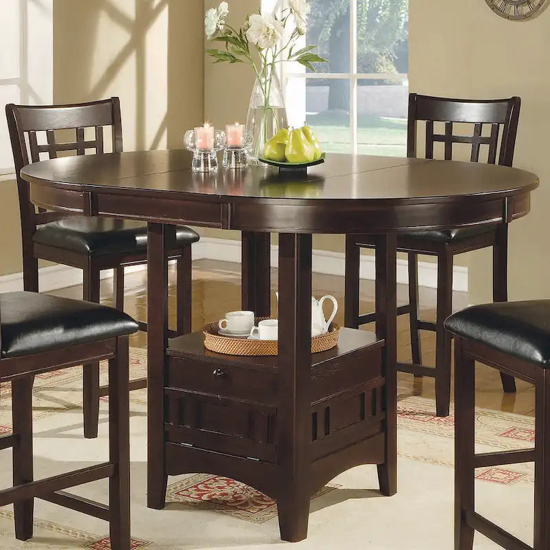 Espresso Extendable Counter-Hight Dining Table with Storage Base